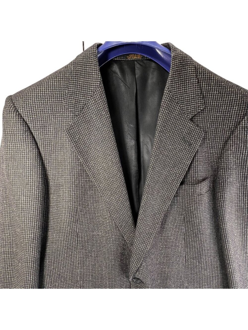 Lana Moda Mens Italian Wool Silk Blazer Jacket Houndstooth 44R Black Gray Coat - Picture 1 of 16